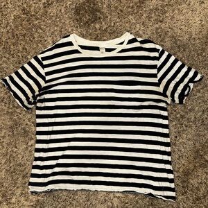 Divided Black and White Striped Short Sleeve Tee